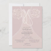 パールエレガント赤面ラッフルズドレスブライダルシャワー 招待状 (正面)