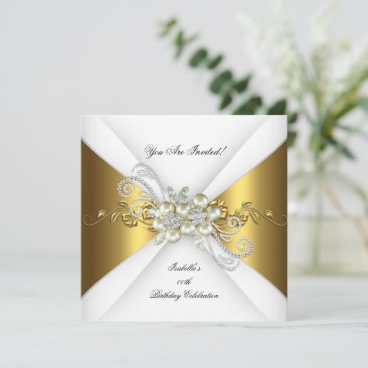 パールエレガント金ゴールドシルバーダイヤモンドバースデーパーティー2 招待状 (スタンド正面)