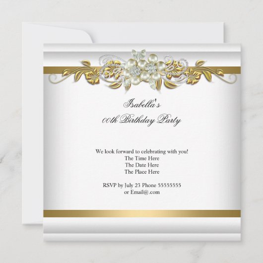 パールエレガント金ゴールドシルバーダイヤモンドバースデーパーティー2 招待状 (裏面)