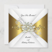 パールエレガント金ゴールドシルバーダイヤモンドバースデーパーティー2 招待状 (正面)