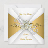 パールエレガント金ゴールドシルバーダイヤモンドバースデーパーティーB 招待状 (正面)