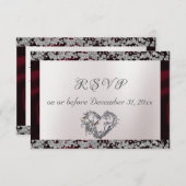 パールエレガント、ブルゴーニュのリボンと輝き 出欠カード (正面/裏面)