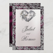 パールエレガント、紫のリボンとスパークル2 招待状 (正面/裏面)