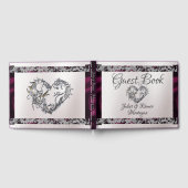 パールエレガント、紫のリボンと輝き ゲストブック (全面)