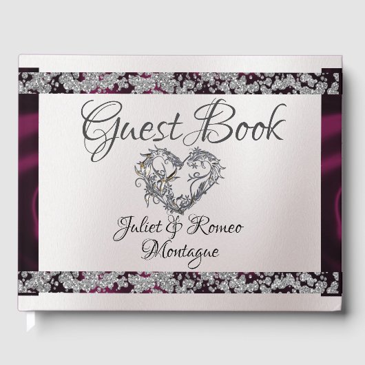 パールエレガント、紫のリボンと輝き ゲストブック (正面)