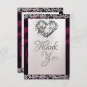 パールエレガント、紫のリボンと輝き サンキューカード (正面/裏面)