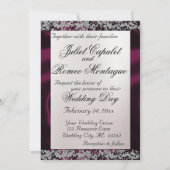 パールエレガント、紫のリボンと輝き 招待状 (裏面)