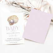 パールオイスターシー海ビーチガールベビーシャワー 招待状