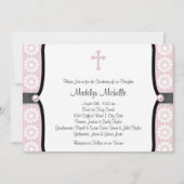 パールクロスピンクフラワー《キリスト教》洗礼式や命名式 招待状 (正面)