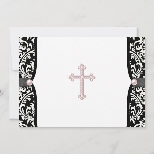 パールクロスピンクブラックダマスク《キリスト教》洗礼式や命名式 招待状 (裏面)