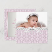 パールクロス女の子写真ピンクホワイト洗礼 招待状 (正面/裏面)