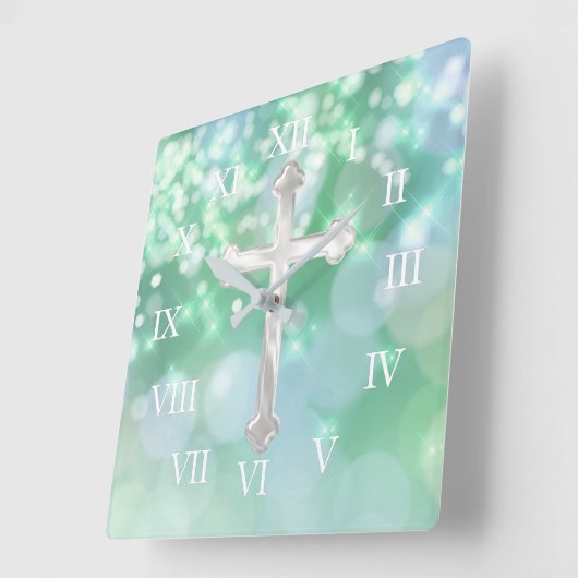 パールクロス with アクアスパークル スクエア壁時計 (傾斜)