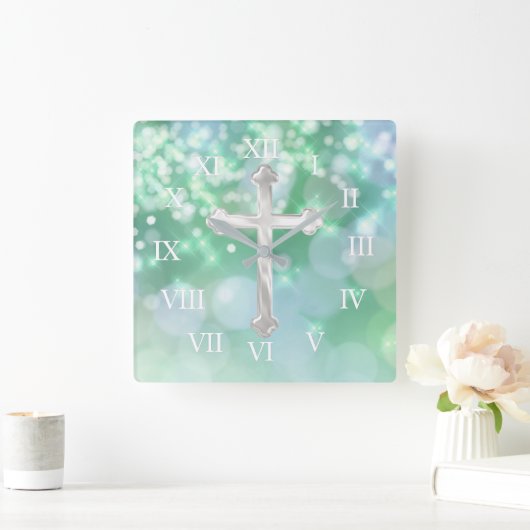 パールクロス with アクアスパークル スクエア壁時計 (ホーム)