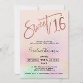 パールグラデーションレインボースクリプト赤面Sweet 16写真 招待状 (正面)