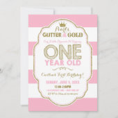 パールグリッターと金ゴールドファースト誕生日招待状 招待状 (正面)