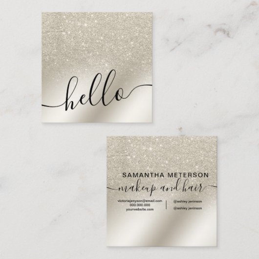 パールグリッターアイボリー勾配金属グラデーションハロー スクエア名刺 (正面/裏面)