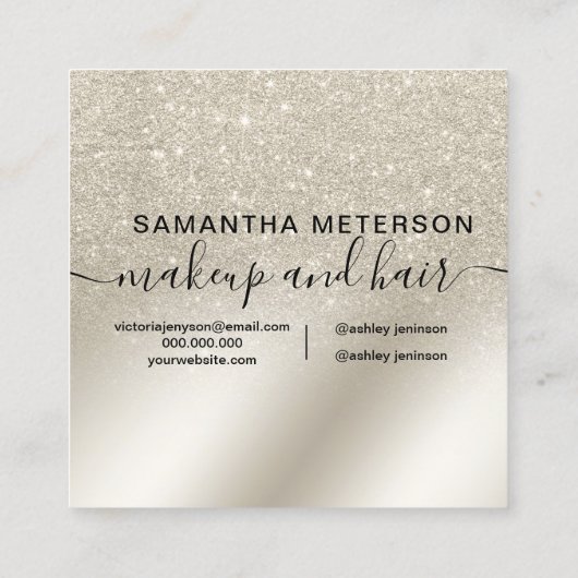 パールグリッターアイボリー勾配金属グラデーションハロー スクエア名刺 (裏面)