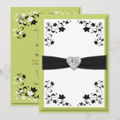 パールグリーンとブラックのモノグラム招待状 招待状 (正面/裏面)