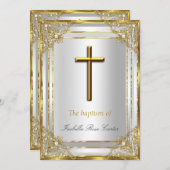 パールゴールドホワイトクロス 洗礼/命名式 招待状 (正面/裏面)