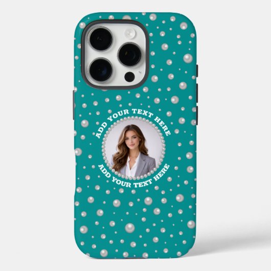 パールサークルが施されたシアングリーンのカスタム写真 Case-Mate iPhoneケース (裏面)