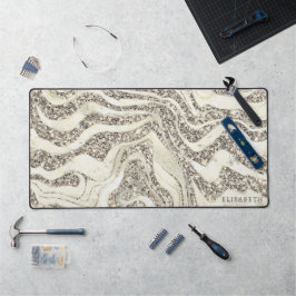 パールシルバーグリッターゼブラアドネームまたはモノグラム デスクマット