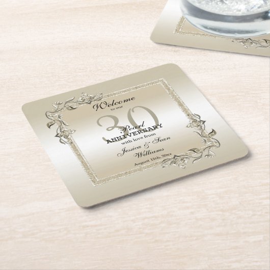 パールジェム&グリッター30周年結婚記念 スクエアペーパーコースター (アングル)