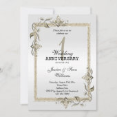 パールジェム＆グリッター＆プラチナ 1周年結婚式 招待状 (正面)