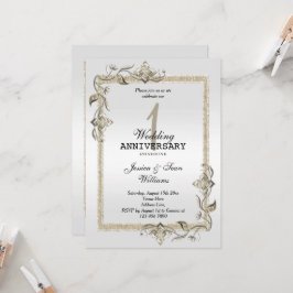 パールジェム&グリッター&プラチナ 1周年 結婚式 招待状