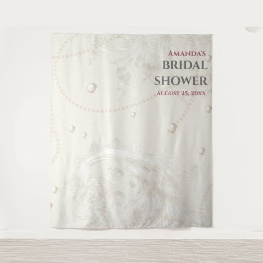 パールジュエリーブライダルシャワーフォトブース背景 タペストリー (正面)