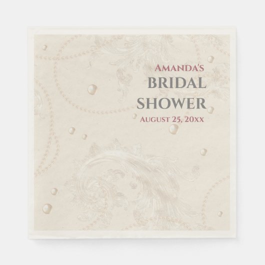 パールジュエリーブライダルシャワー スタンダードランチョンナプキン (正面)