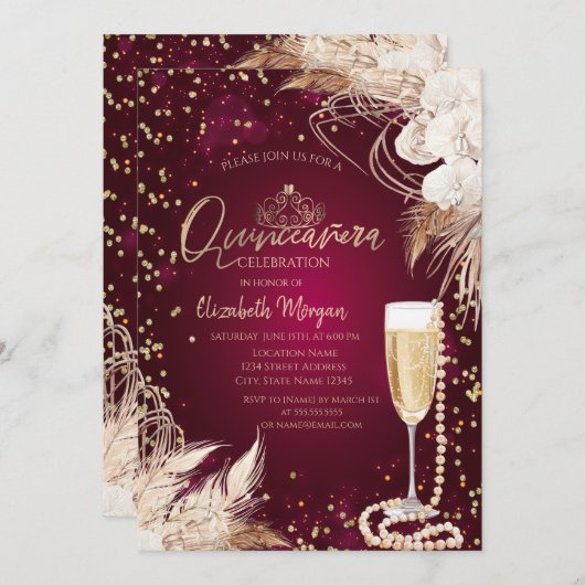 パールスプロセッコダイアモンズボホフラワーズキンセアニラ 招待状 (正面/裏面)