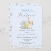 パールスプロセッコパールコアブルーブライダルシャワー 招待状 (正面/裏面)