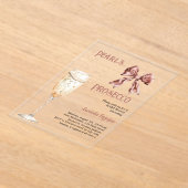 パールスプロセッコピンクボウブライダルシャワー 澄ん アクリル招待状 (レイダウン)