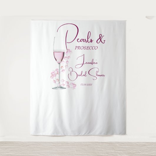 パールスプロセッコピンクモダンブライダルシャワー背景 タペストリー (正面)