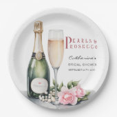 パールスプロセッコフローラエレガントブライダルシャワー ペーパープレート (正面)