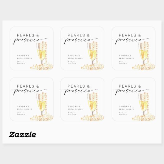 パールスプロセッコブライダルシャワーカスタムミニマル スクエアシール (シート)