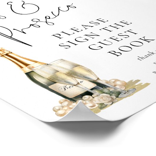 パールスプロセッコブライダルシャワーゲストブックサイン ポスター (角)