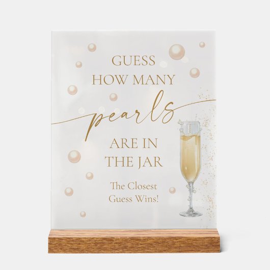 パールスプロセッコブライダルシャワー推測いくつ真珠 アクリルサイン