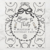 パールスプロセッコブラックコケットボウ誕生日の好意 ワインラベル (シングルラベル)