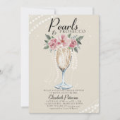 パールスプロセッコ花びらアイボリーブランチブライダルシャワー 招待状 (正面)