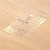 パールスプロセッコ金ゴールドグリッタードリップスブライダルシャワー アクリル招待状 (レイダウン)