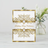 パールスホワイト金ゴールドエレガントバースデーパーティー2 招待状 (スタンド正面)