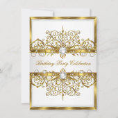 パールスホワイト金ゴールドエレガントバースデーパーティー2 招待状 (正面)