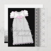 パールズガウンベビーガールピンクブラック《キリスト教》洗礼式や命名式 招待状 (正面/裏面)