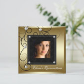 パールズブラック金ゴールド写真キンセアニェラ招待状 招待状 (スタンド正面)