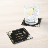 パールズホワイトフローラアールデコギャツビー20s誕生日 スクエアペーパーコースター (インサイチュ)