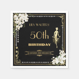 パールズホワイトフローラアールデコギャツビー20s誕生日 スタンダードカクテルナプキン