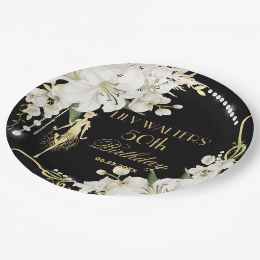 パールズホワイトフローラアールデコギャツビー20s誕生日 ペーパープレート (アングル)