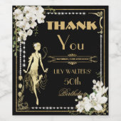 パールズホワイトフローラアールデコギャツビー20s誕生日 ワインラベル (シングルラベル)