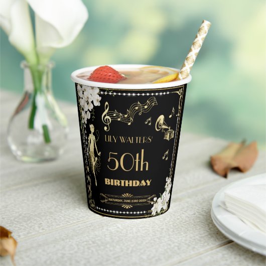 パールズホワイトフローラアールデコギャツビー20s誕生日 紙コップ (インサイチュ)